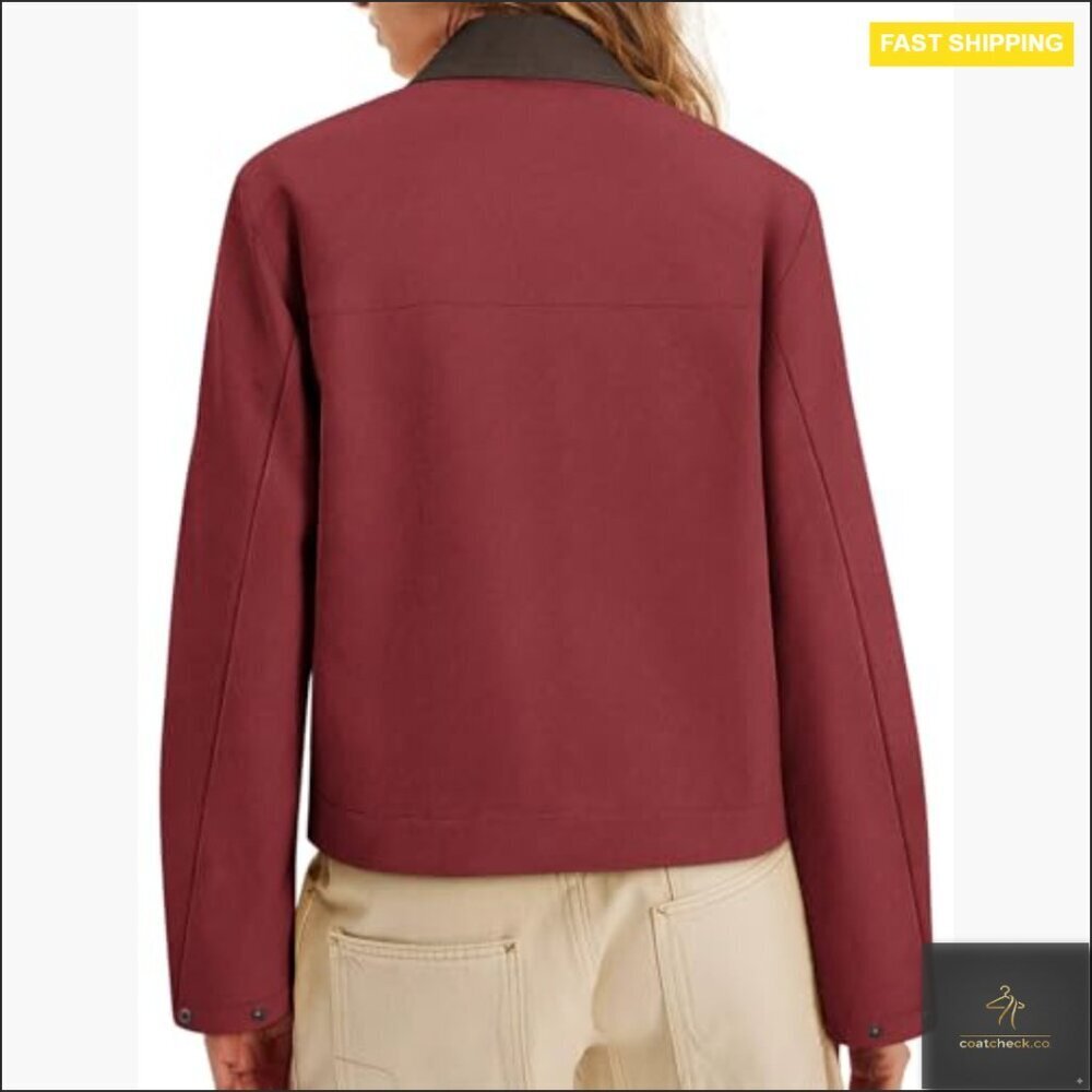 Faux Suede Cropped Jacket Fleece Lined Zip Up Casual Outerwear with Pockets - Picture 3 of 7